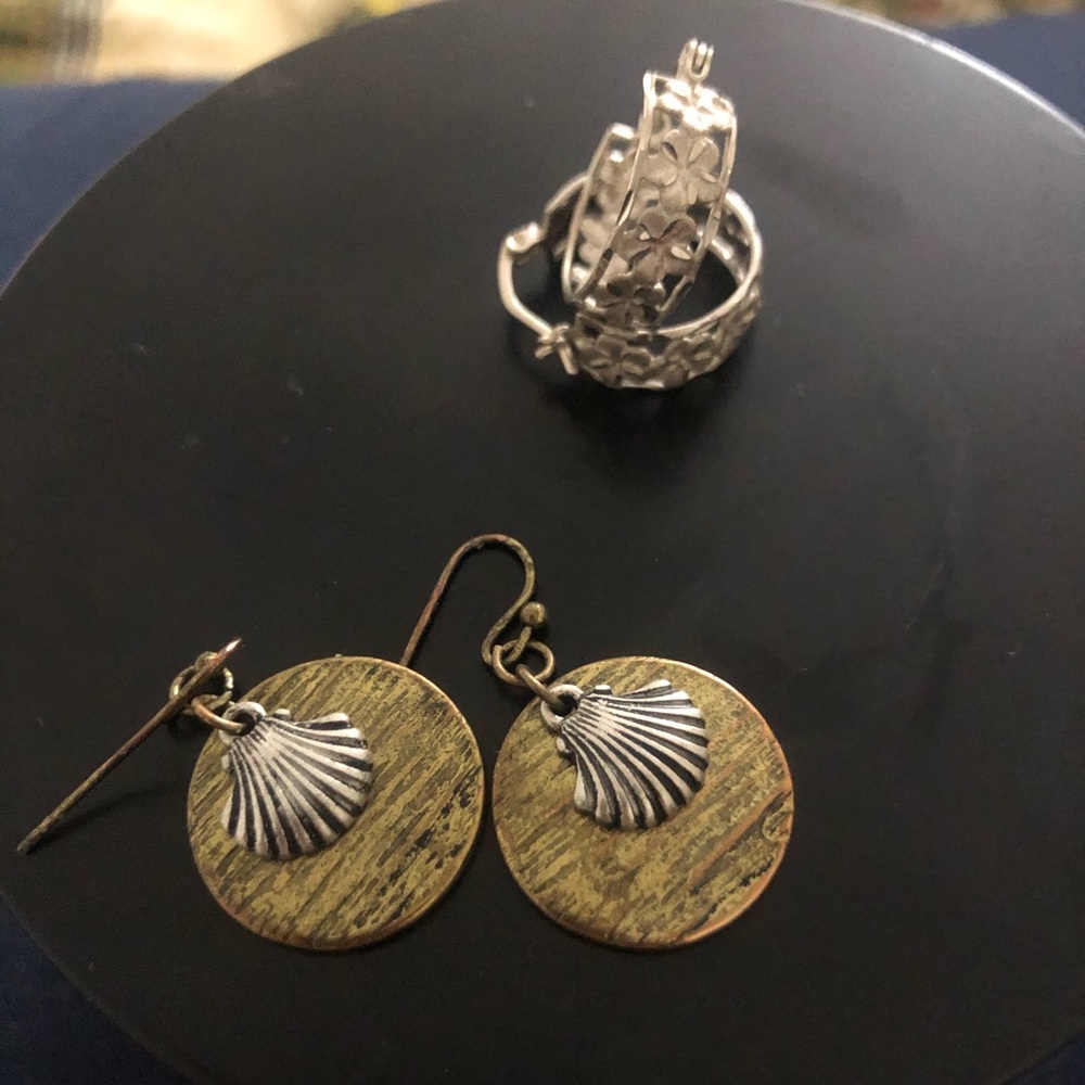 intricate hoop and sea shell earrings